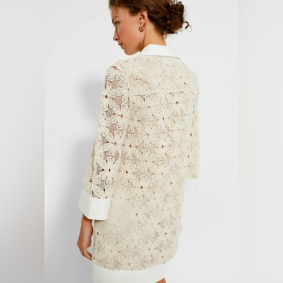 Tuckernuck Crochet Collier Dress S beige white cotton A-line coastal casual mod - Picture 4 of 12